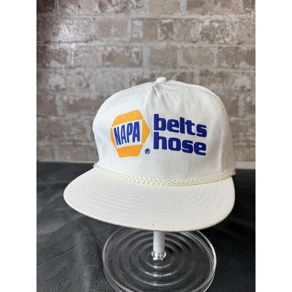 Vintage NAPA Belts Hose Hat Cap Strap Back White Rope Advertising Mens 80s - Picture 6 of 8